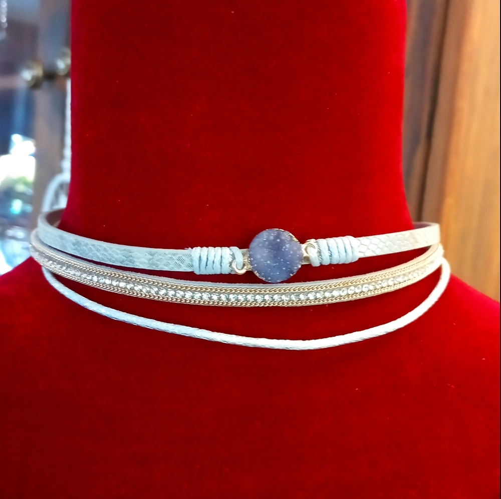 Silver&Leather Geode Necklace